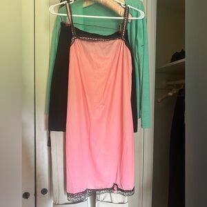Gorgeous Pink and Black Lace Nylon Slip Dress mid-century Sz 32